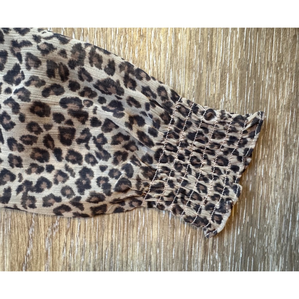 Abercrombie & Fitch Leopard V-Neck Ruffle Mini Dress XS Long Sleeve Smocked - Picture 8 of 13